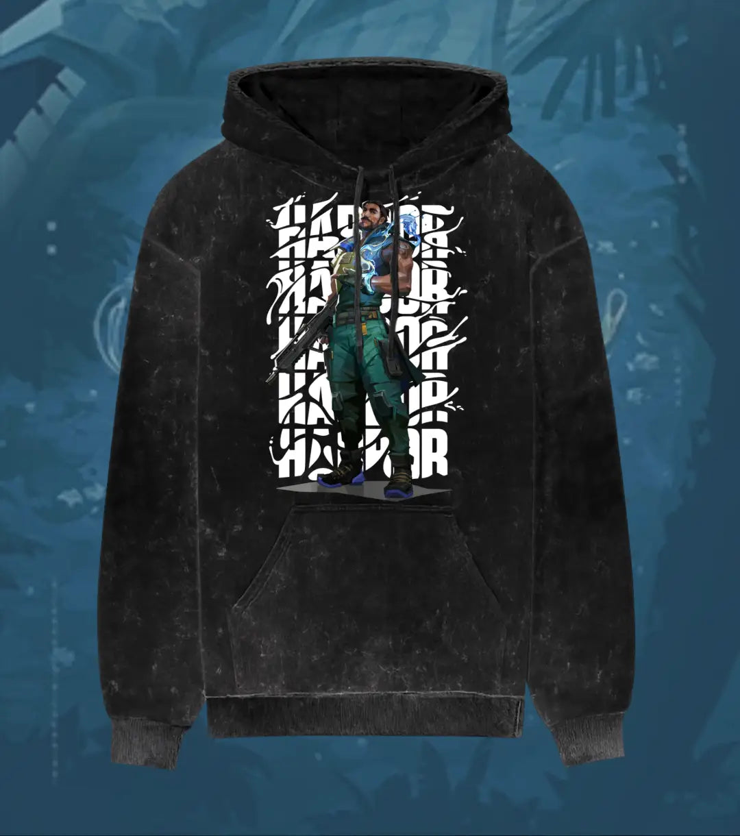 Harbor – Tidal Force Valorant Acid Wash Hoodie | Premium Gamer Streetwear - Black / XS - Valorant