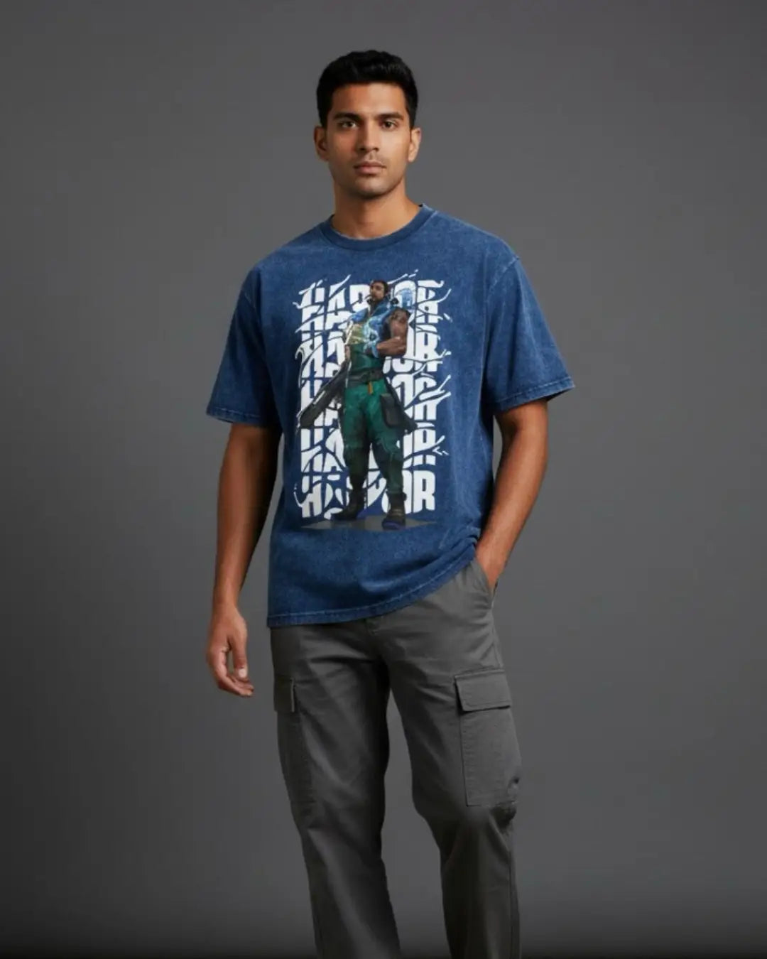 Harbor – Tidal Force Valorant Acid Wash Tee | Bold Gamer Streetwear - Navy / XS - Valorant