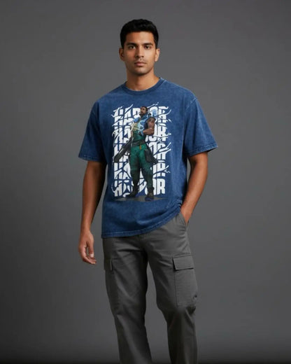 Harbor – Tidal Force Valorant Acid Wash Tee | Bold Gamer Streetwear - Navy / XS - Valorant