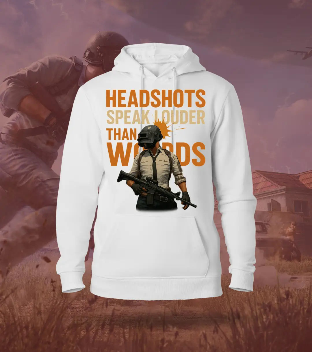 Headshots Speak Louder Than Words – BGMI Hoodie | 300 GSM Brushed Fleece - White / XS / Regular - BGMI/PUBG
