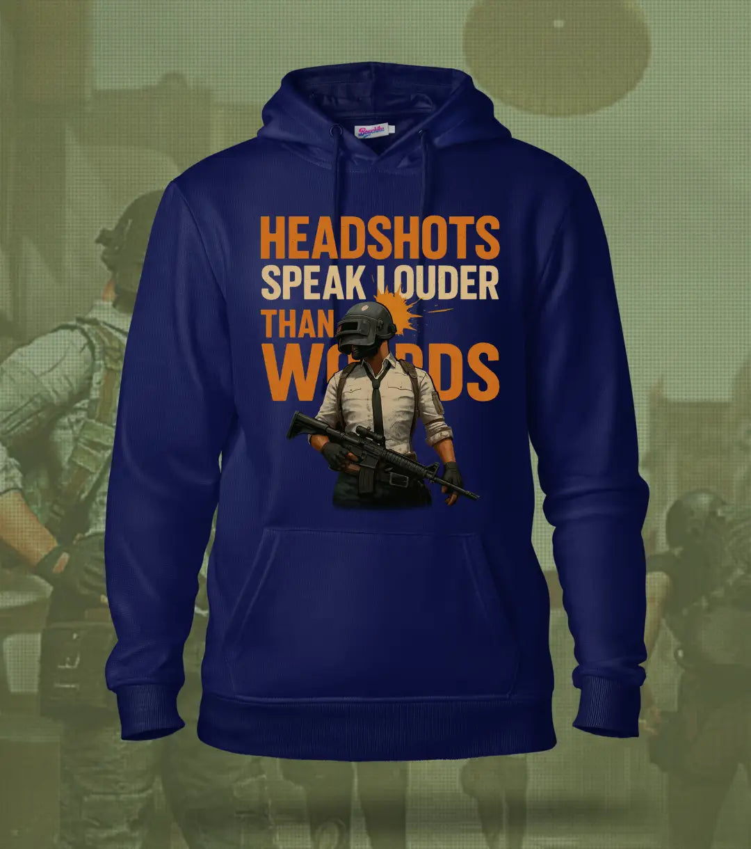 Headshots Speak Louder Than Words – BGMI Hoodie | 300 GSM Brushed Fleece - Navy / XS / Regular - BGMI/PUBG