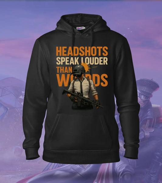 Headshots Speak Louder Than Words – BGMI Hoodie | 300 GSM Brushed Fleece - Black / XS / Regular - BGMI/PUBG