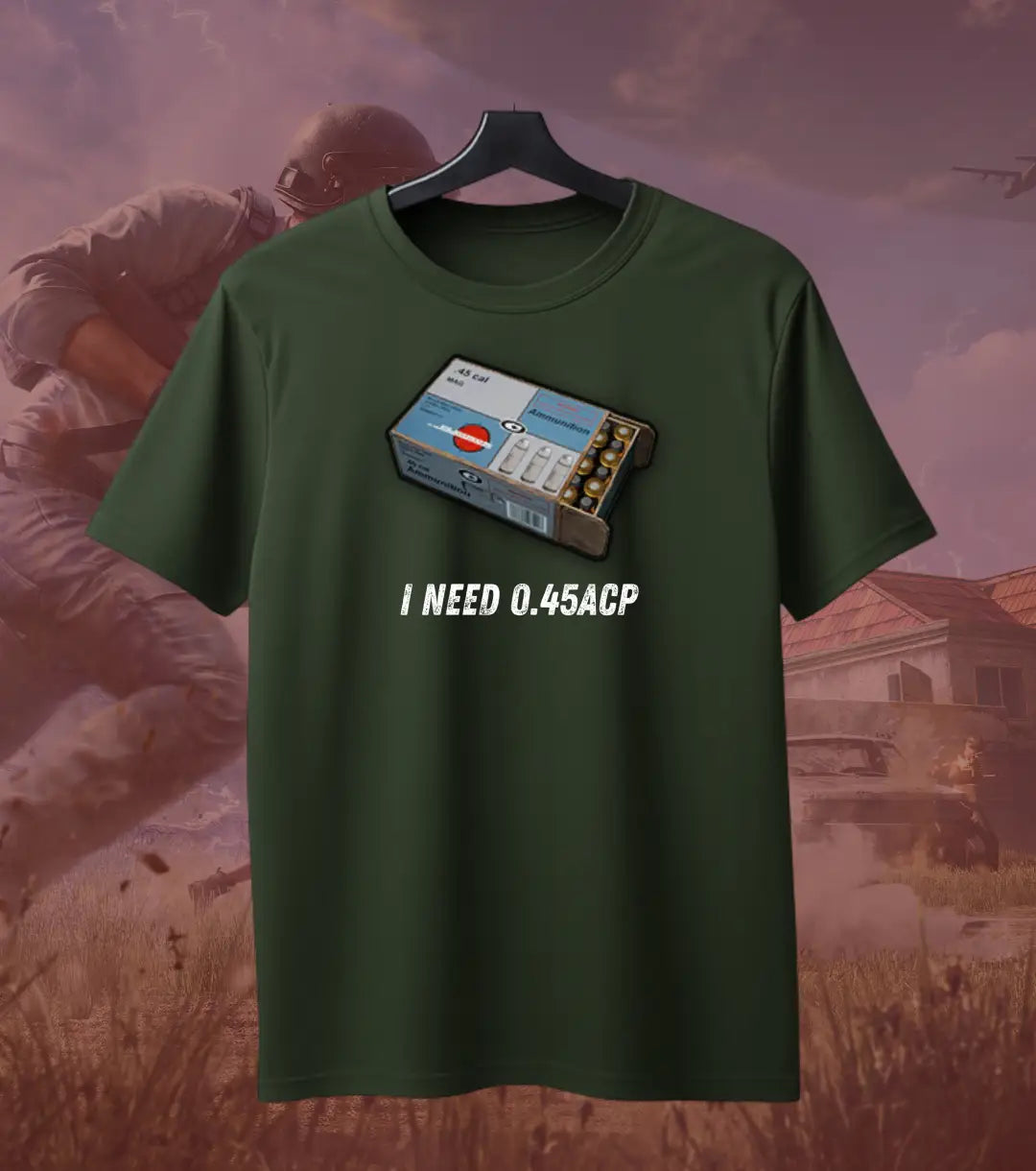 I Need Ammo BGMI T-Shirt | PUBG Battle Royale Meme Tee -.45 ACP / S / Bottle Green - BGMI/PUBG