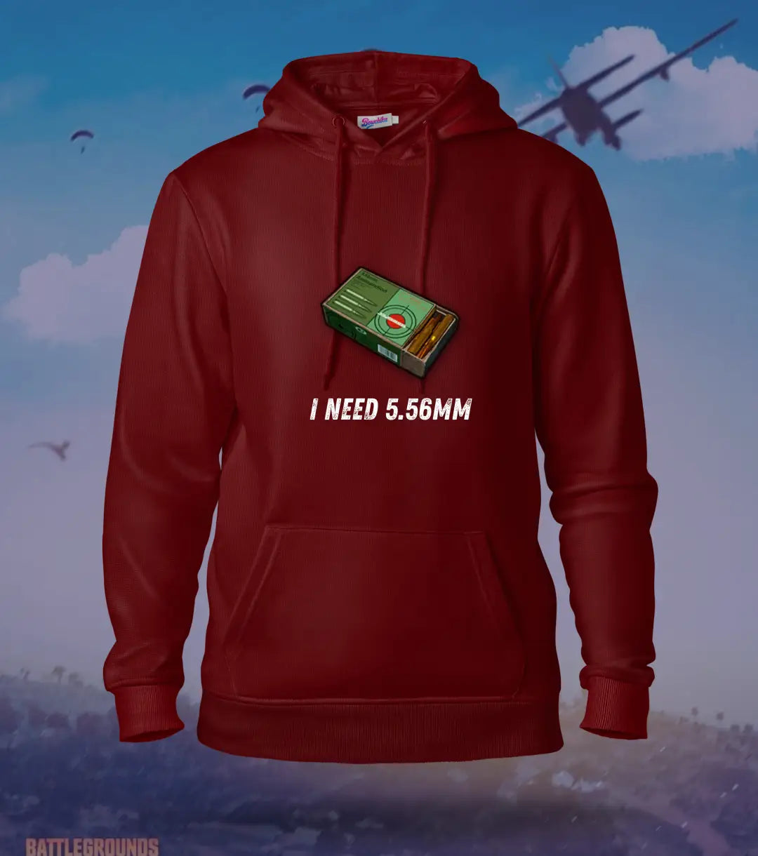 I Need Ammo – Loot Rush BGMI Hoodie | 300 GSM Brushed Fleece - Maroon / XS / 5.56mm - BGMI/PUBG