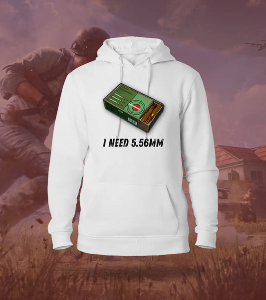 I Need Ammo – Loot Rush BGMI Hoodie | 300 GSM Brushed Fleece - White / XS / 5.56mm - BGMI/PUBG