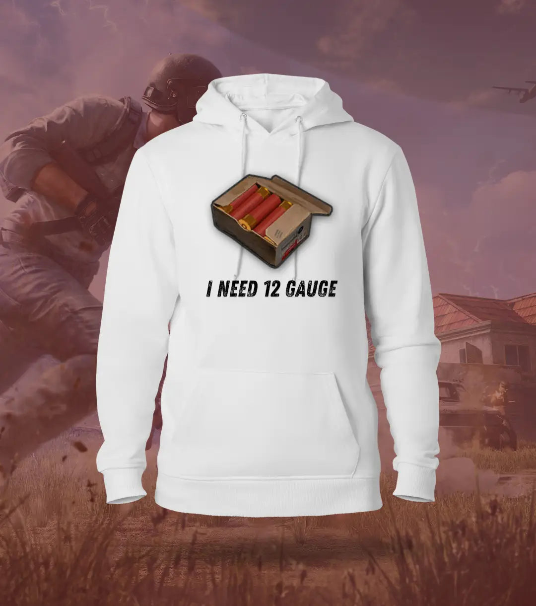 I Need Ammo – Loot Rush BGMI Hoodie | 300 GSM Brushed Fleece - White / XS / 12 Gauge - BGMI/PUBG