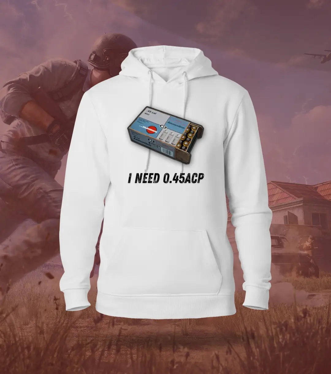 I Need Ammo – Loot Rush BGMI Hoodie | 300 GSM Brushed Fleece - White / XS /.45 ACP - BGMI/PUBG