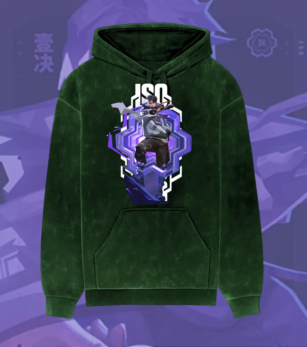 Iso – Reality Fracture Valorant Acid Wash Hoodie | Premium Gamer Streetwear - Bottle Green / XS - Valorant