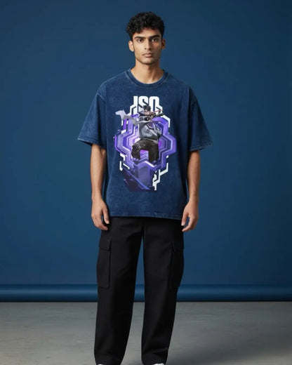 Iso – Reality Fracture Valorant Acid Wash Tee | Bold Gamer Streetwear - Navy / XS - Valorant