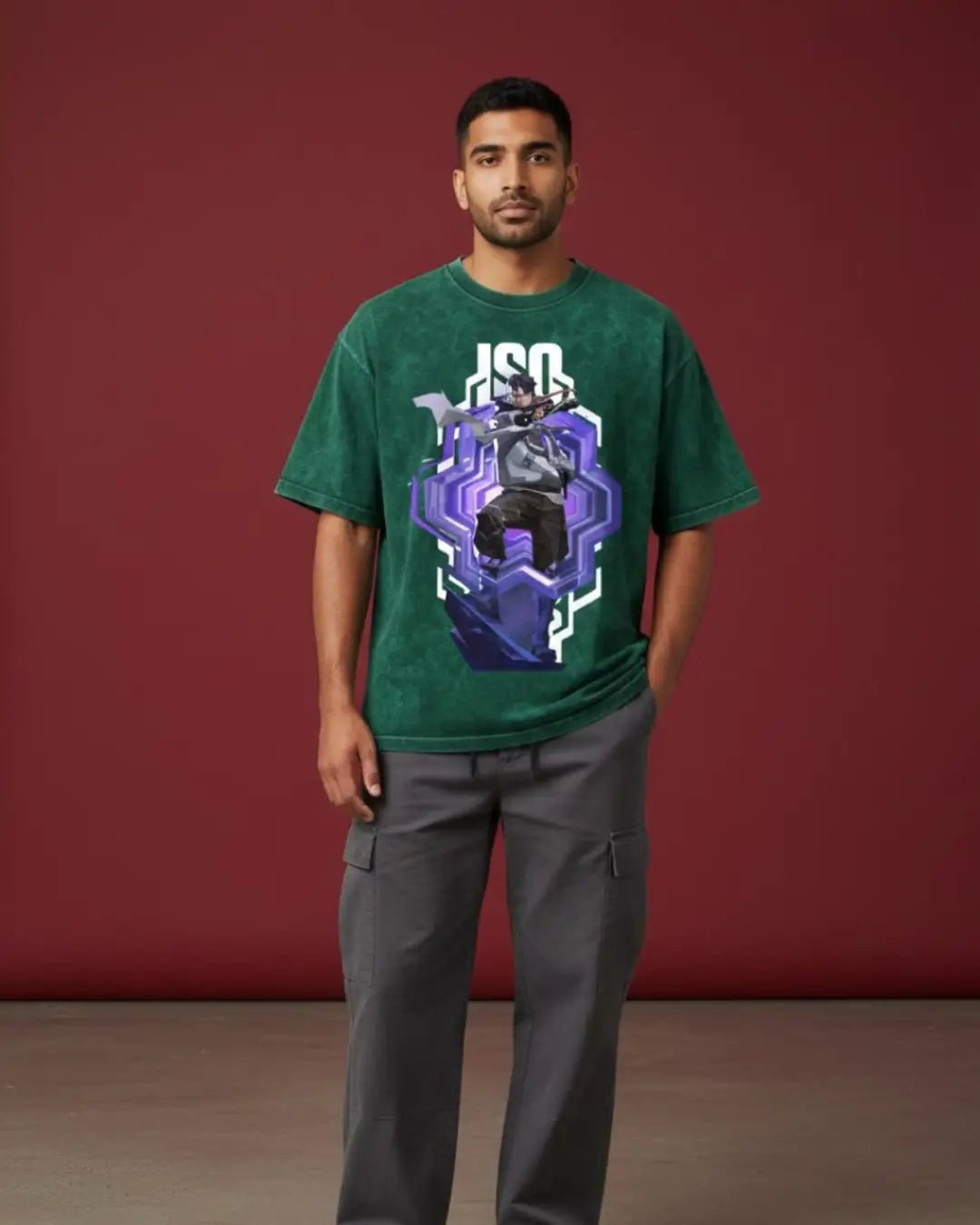 Iso – Reality Fracture Valorant Acid Wash Tee | Bold Gamer Streetwear - Bottle Green / XS - Valorant