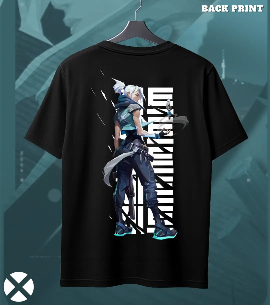 Jett - Storm Unleashed Valorant T Shirt | Fast & Fearless Tee - Back (Duel Print) Black / S - Valorant