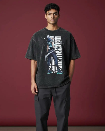 Jett – Stormchaser Valorant Acid Wash Tee | Bold Gamer Streetwear - Black / XS - Valorant
