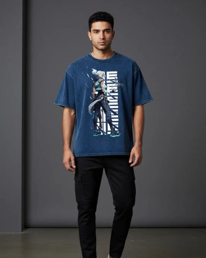 Jett – Stormchaser Valorant Acid Wash Tee | Bold Gamer Streetwear - Navy / XS - Valorant