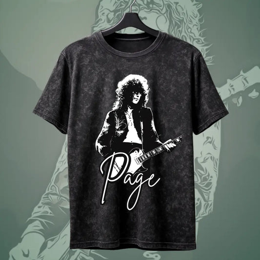 Jimmy Page Guitar Legend Acid Wash Tee - Black / S - Music Enthusiast