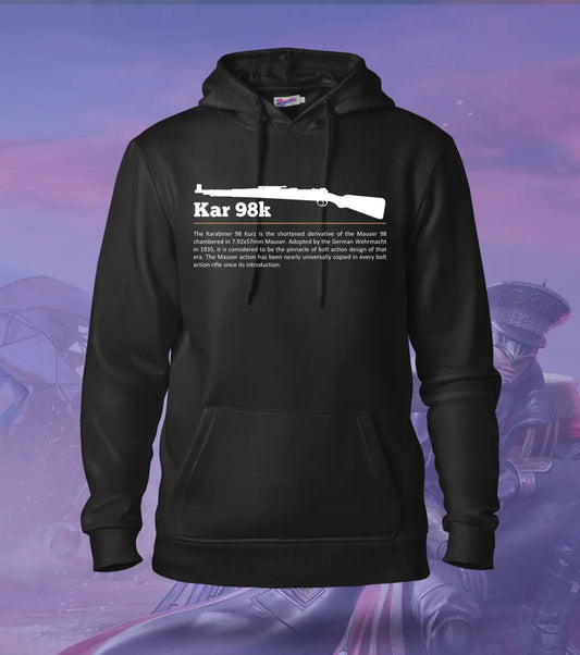 Kar 98k Precision Hoodie – Vintage Sniper Gear BGMI | 300 GSM Brushed Fleece - Black / XS / Regular - BGMI/PUBG