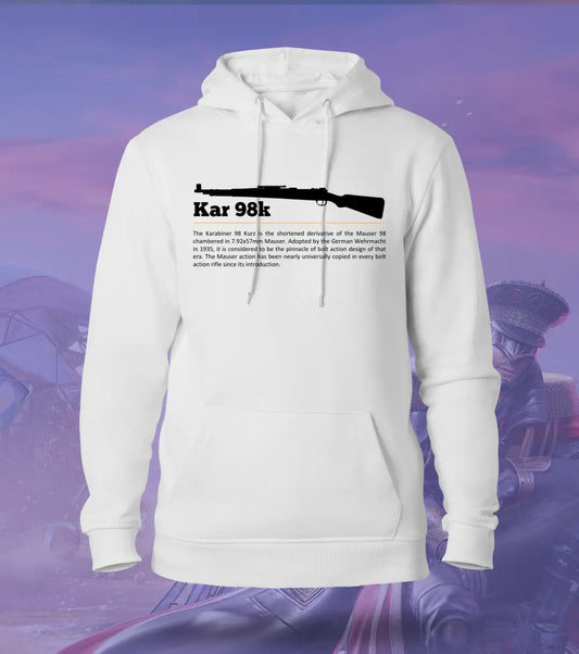 Kar 98k Precision Hoodie – Vintage Sniper Gear BGMI | 300 GSM Brushed Fleece - White / XS / Regular - BGMI/PUBG