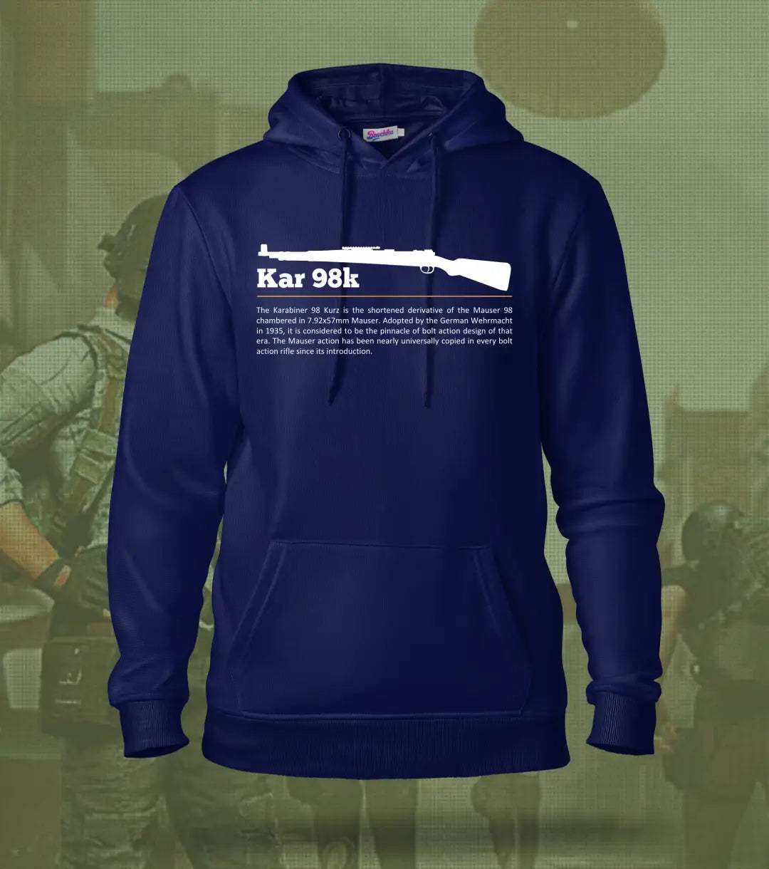 Kar 98k Precision Hoodie – Vintage Sniper Gear BGMI | 300 GSM Brushed Fleece - Navy / XS / Regular - BGMI/PUBG