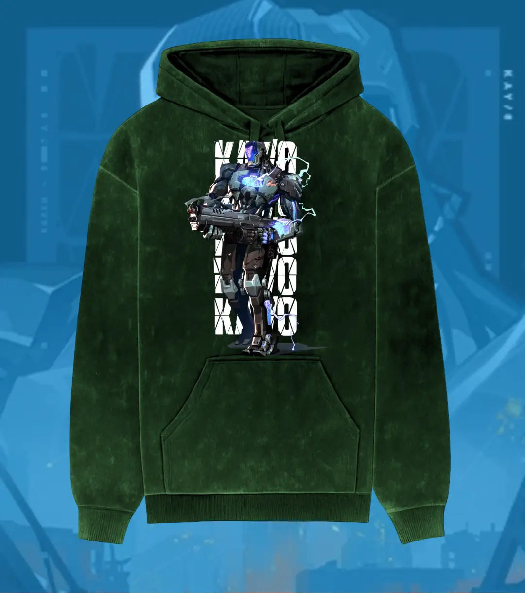 KAY/O – Suppression Protocol Valorant Acid Wash Hoodie | Premium Gamer Streetwear - Bottle Green / XS - Valorant