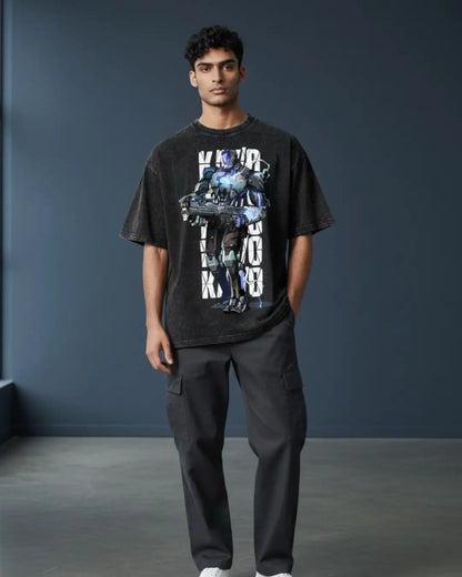 KAY/O – Suppression Protocol Valorant Acid Wash Tee | Bold Gamer Streetwear - Black / XS - Valorant