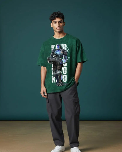 KAY/O – Suppression Protocol Valorant Acid Wash Tee | Bold Gamer Streetwear - Bottle Green / XS - Valorant