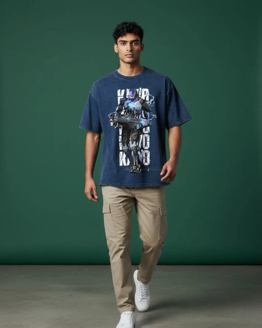 KAY/O – Suppression Protocol Valorant Acid Wash Tee | Bold Gamer Streetwear - Navy / XS - Valorant