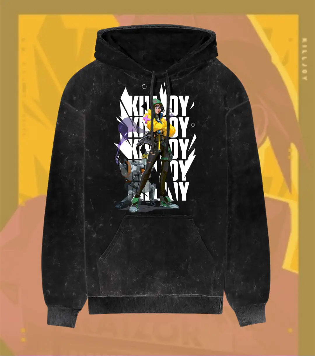 Killjoy – Tech Genius Valorant Acid Wash Hoodie | Premium Gamer Streetwear - Black / XS - Valorant