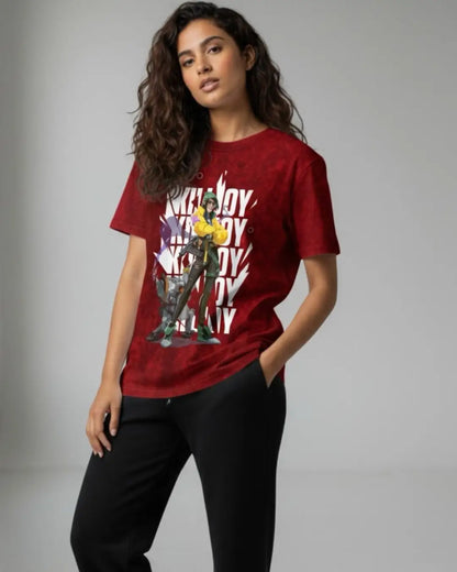 Killjoy – Tech Genius Valorant Acid Wash Tee | Bold Gamer Streetwear - Maroon / XS - Valorant
