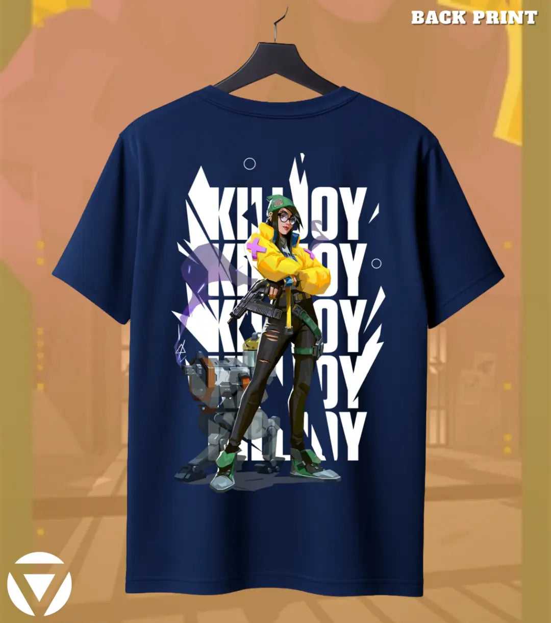 Killjoy - Tech Prodigy Valorant T Shirt | Build Trap Win Tee - Back (Dual Print) / Navy / S - Valorant