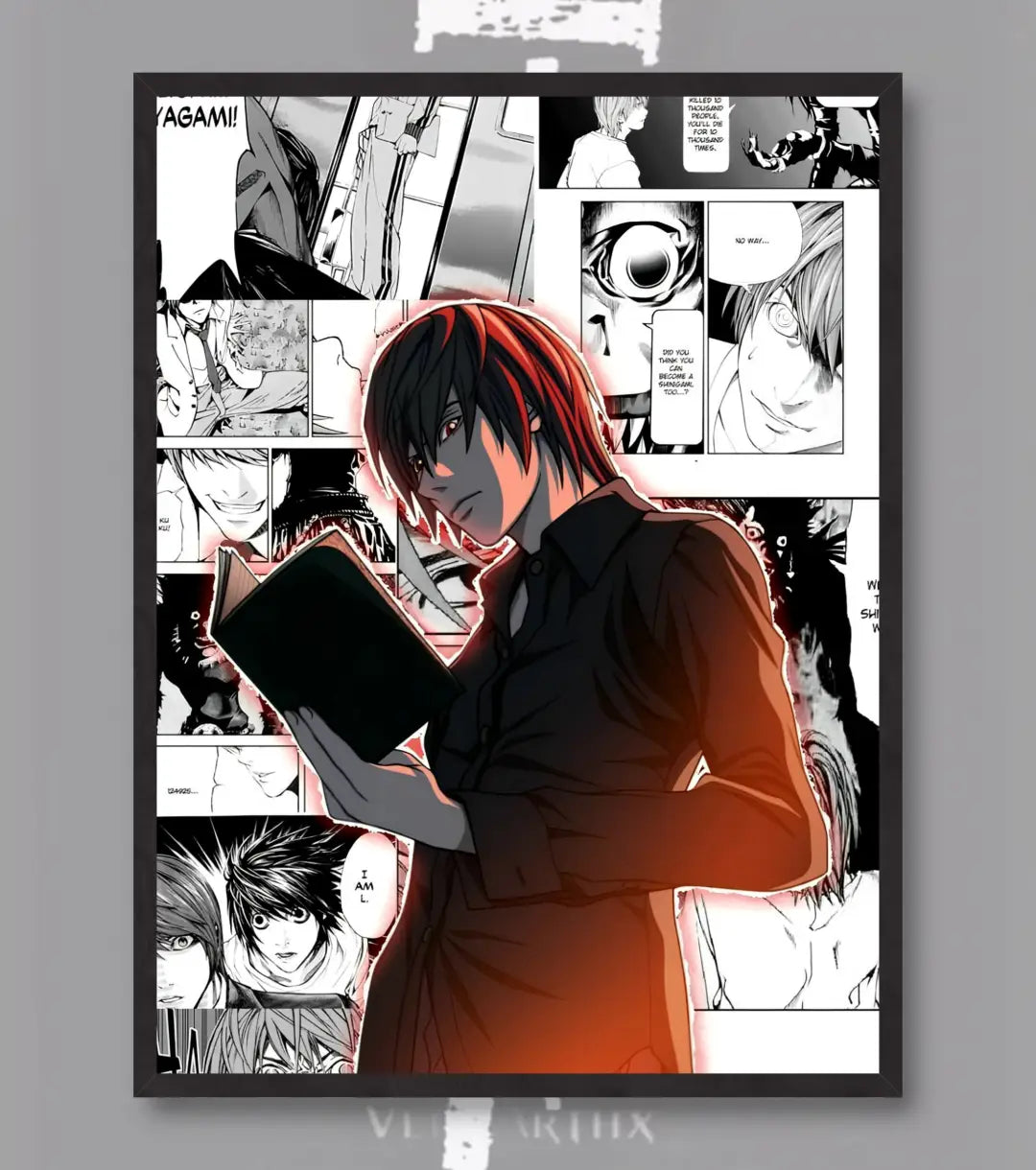 Kira Awakening Poster – Light Yagami Death Note Minimal Manga Art | Premium Anime Wall Print - A4 / Black Frame - Death