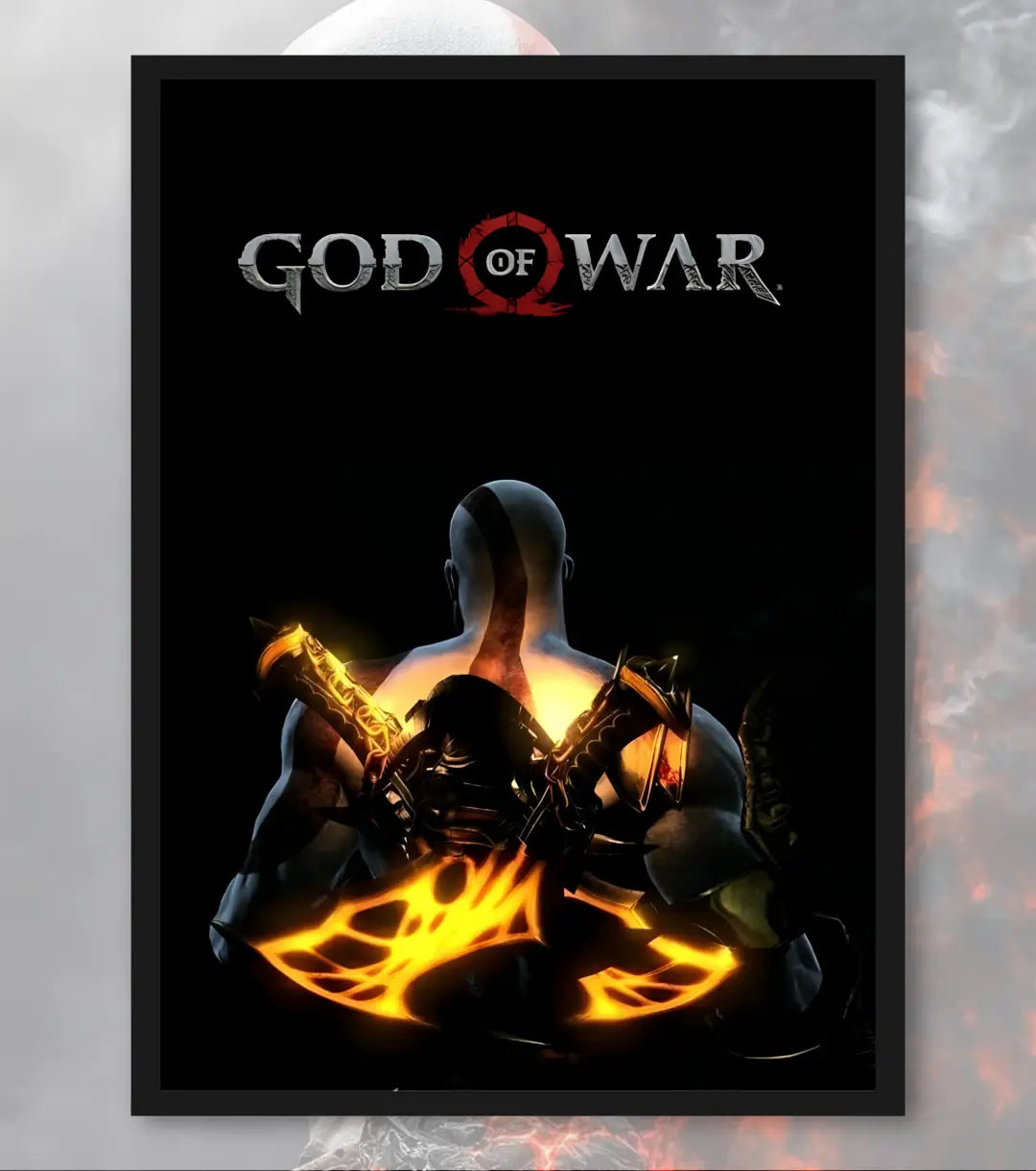 Kratos Blades Poster – Dark Fire Edition | God of War | A3 / A4 - A4 / Black Frame - God of War