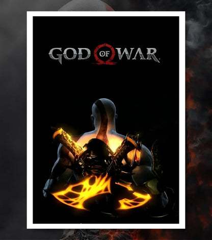 Kratos Blades Poster – Dark Fire Edition | God of War | A3 / A4 - A4 / White frame - God of War