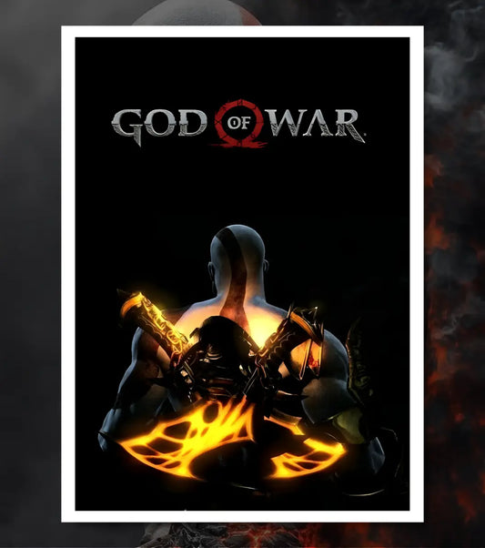 Kratos Blades Poster – Dark Fire Edition | God of War | A3 / A4 - A4 / White frame - God of War
