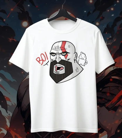 Kratos “BOI” Graphic Oversized T-Shirt – Minimal Gamer Streetwear Tee for Men - Front Only / White / S - God of War