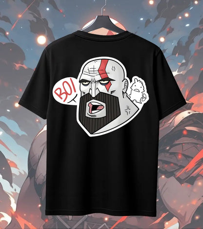 Kratos “BOI” Graphic Oversized T-Shirt – Minimal Gamer Streetwear Tee for Men - Back (Dual Print) / Black / S - God