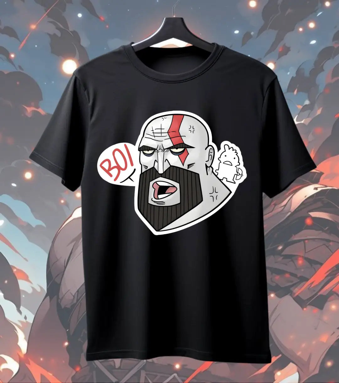 Kratos “BOI” Graphic Oversized T-Shirt – Minimal Gamer Streetwear Tee for Men - Front Only / Black / S - God of War