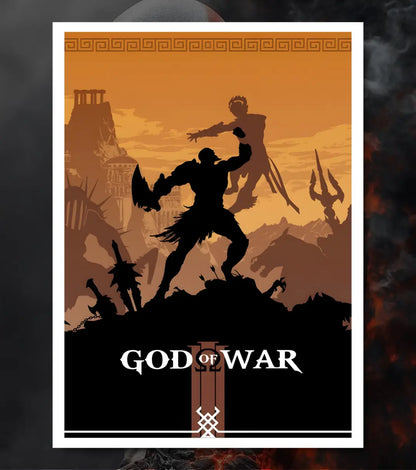 Kratos God of War Poster – Spartan Warrior Artwork | A3 A4 Matte Gaming Poster Bowchika - A4 / White frame - God of War