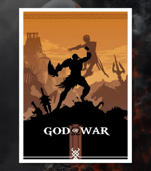 Kratos God of War Poster – Spartan Warrior Artwork | A3 A4 Matte Gaming Poster Bowchika - A4 / White frame - God of War