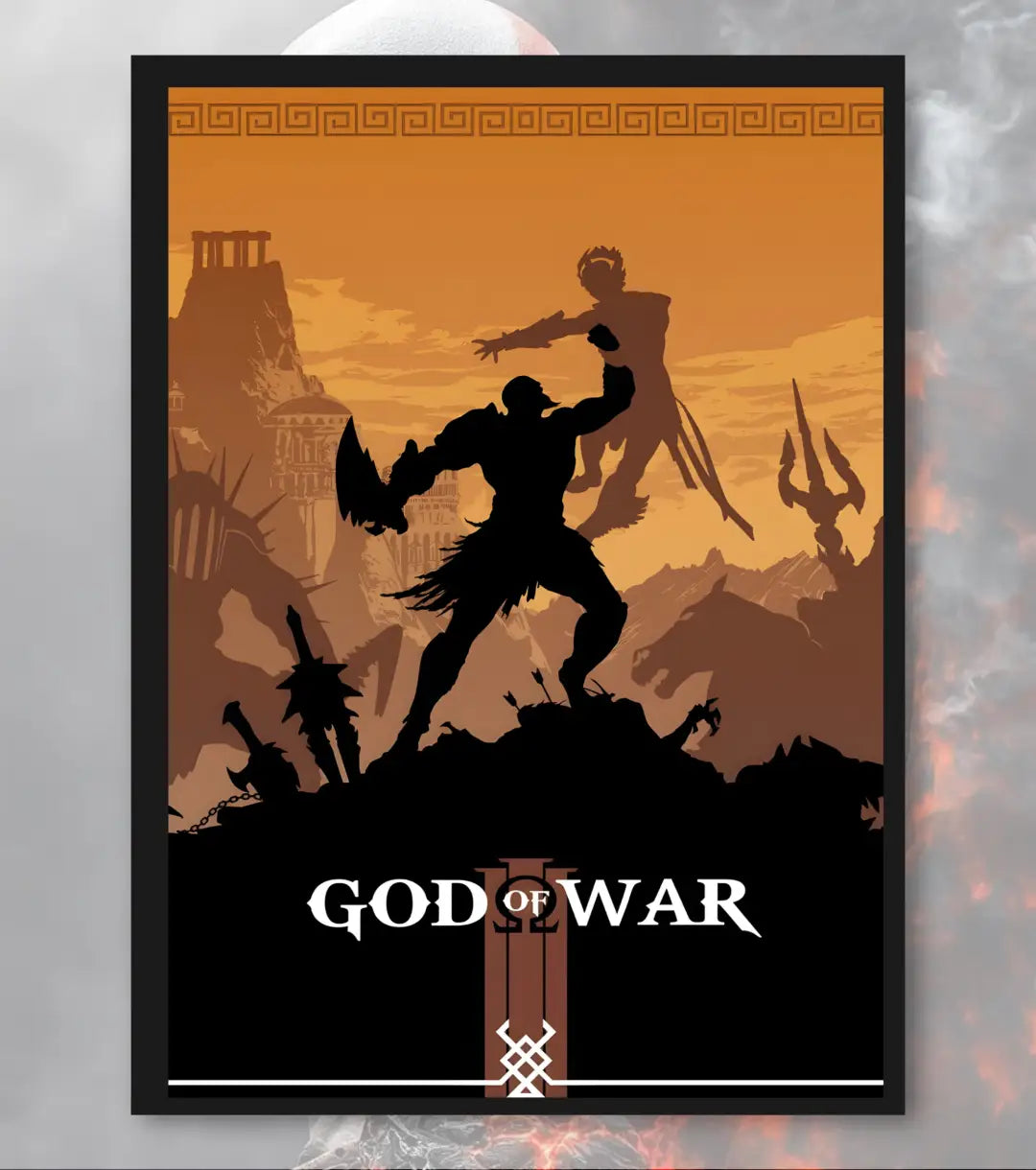 Kratos God of War Poster – Spartan Warrior Artwork | A3 A4 Matte Gaming Poster Bowchika - A4 / Black Frame - God of War