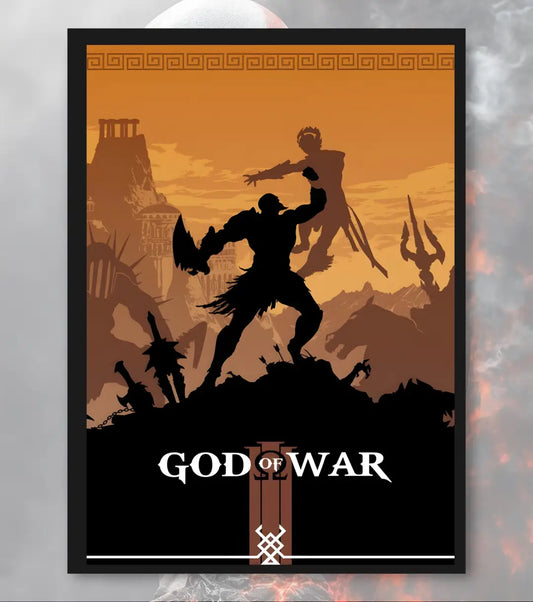 Kratos God of War Poster – Spartan Warrior Artwork | A3 A4 Matte Gaming Poster Bowchika - A4 / Black Frame - God of War