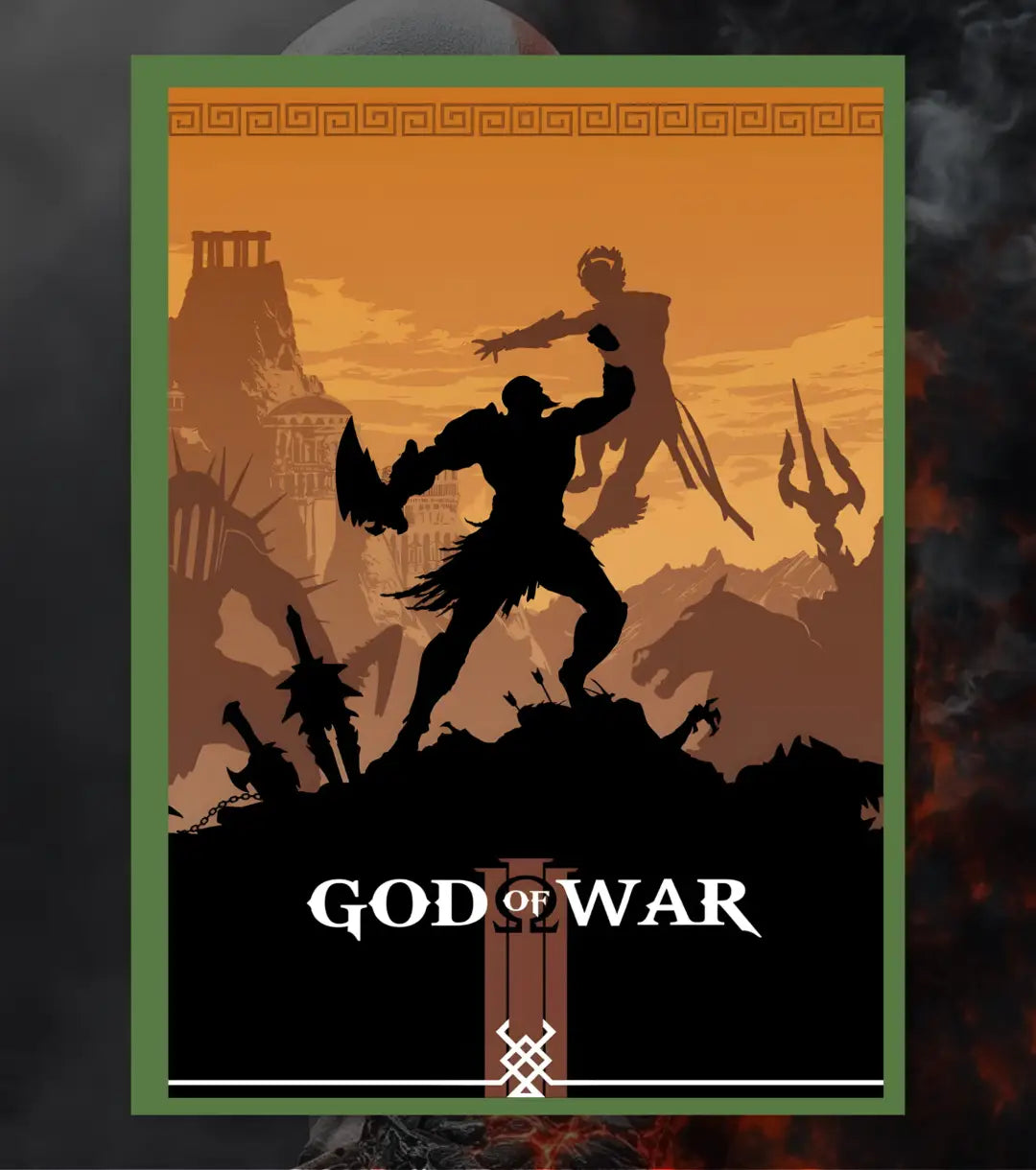 Kratos God of War Poster – Spartan Warrior Artwork | A3 A4 Matte Gaming Poster Bowchika - A4 / Bottle Green - God of War