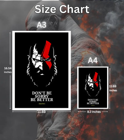 Kratos Minimal Poster – “Don’t Be Sorry Be Better” | God of War | A3 / A4 - God of War