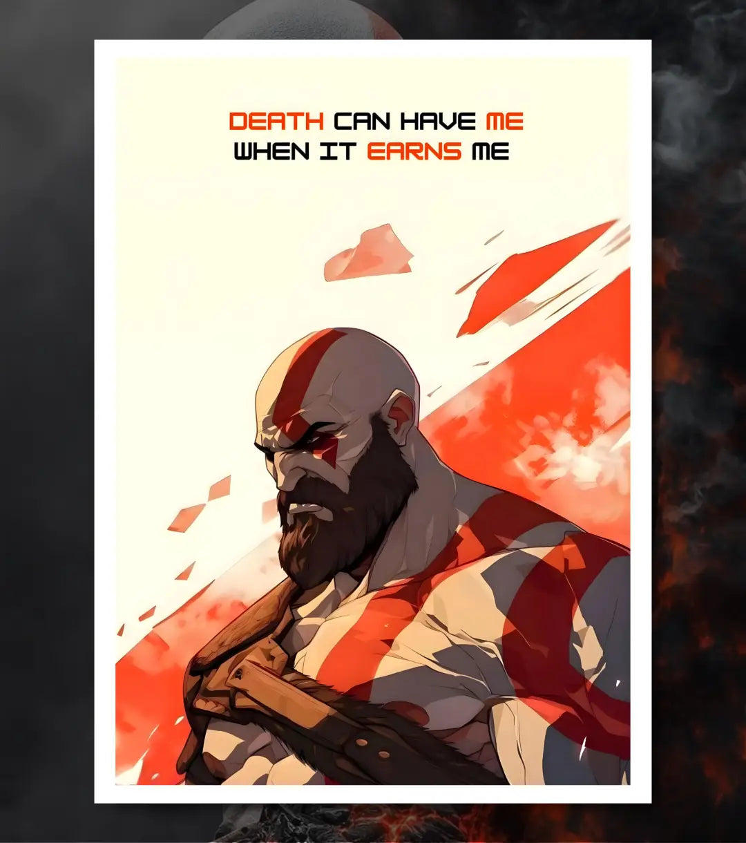 Kratos Quote Poster – “Death Can Have Me When It Earns Me” | God of War | A3 / A4 - A4 / White frame - God of War