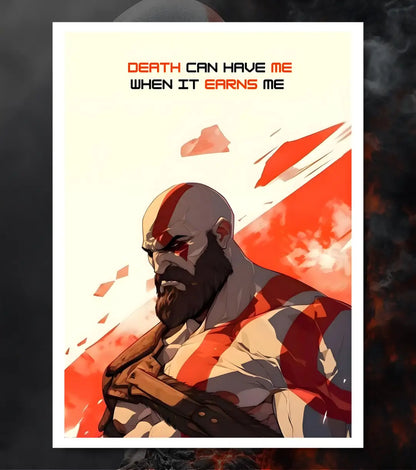 Kratos Quote Poster – “Death Can Have Me When It Earns Me” | God of War | A3 / A4 - A4 / White frame - God of War