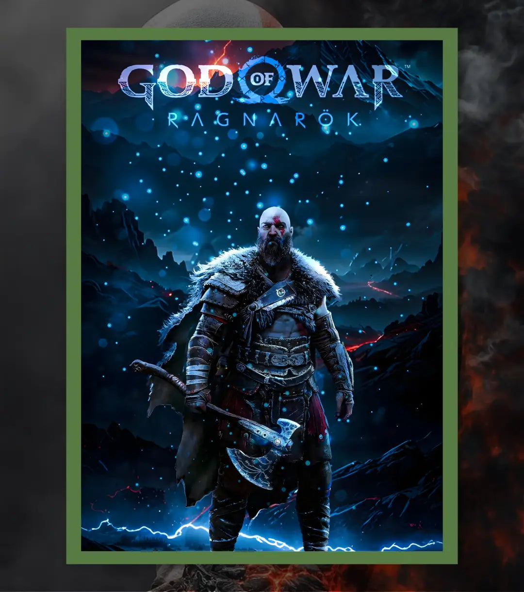Kratos Ragnarok Poster – Leviathan Axe Edition | God of War Ragnarök | A3 / A4 - A4 / Bottle Green - God of War