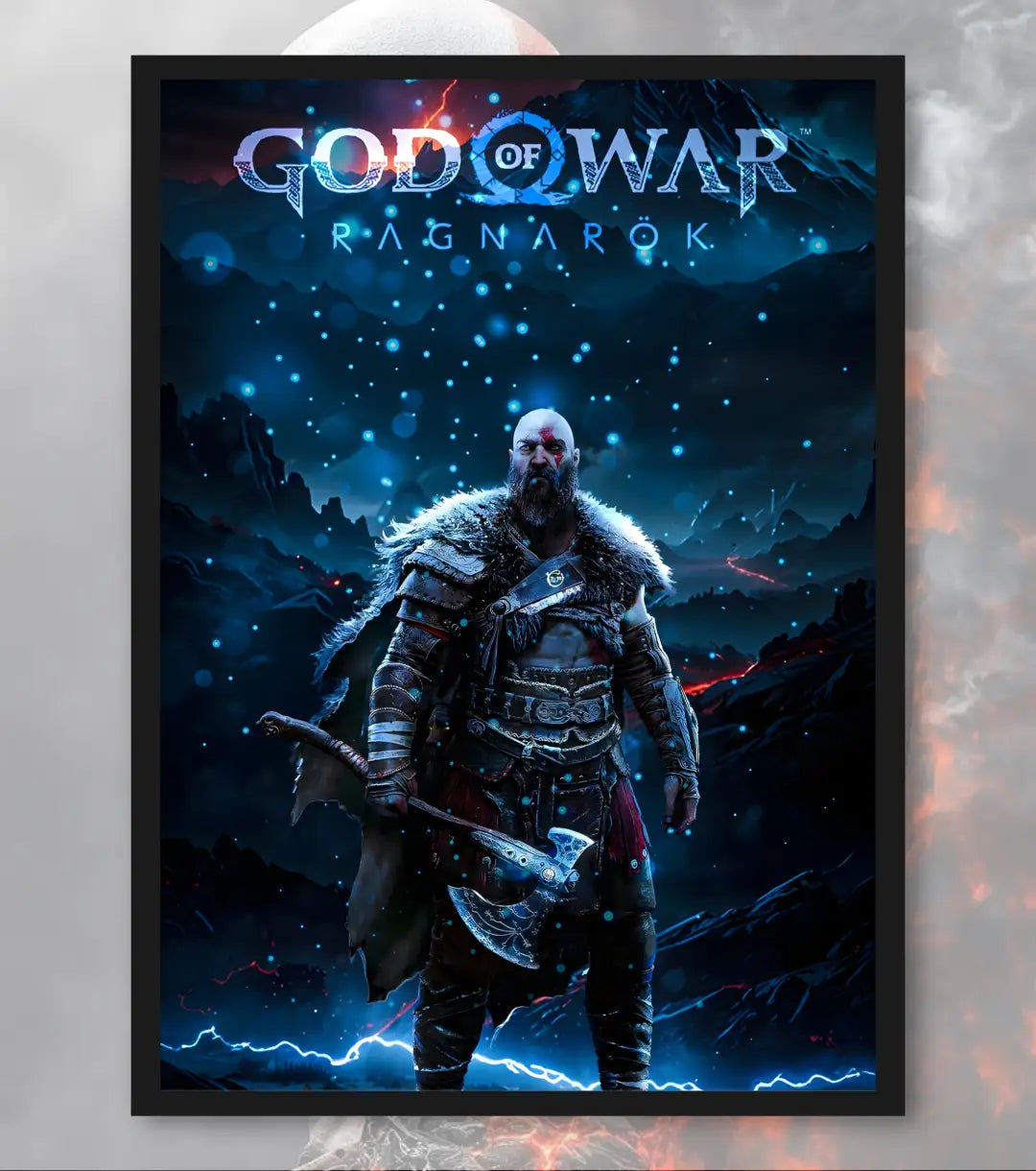 Kratos Ragnarok Poster – Leviathan Axe Edition | God of War Ragnarök | A3 / A4 - A4 / Black Frame - God of War