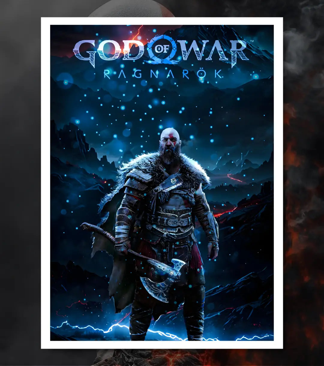 Kratos Ragnarok Poster – Leviathan Axe Edition | God of War Ragnarök | A3 / A4 - A4 / White frame - God of War
