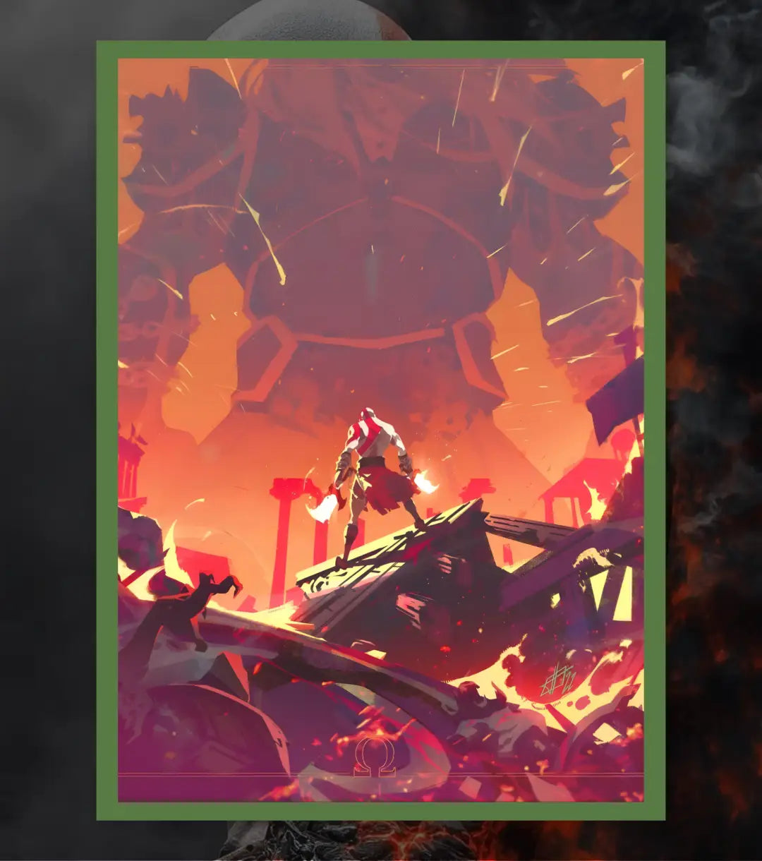 Kratos vs Titan Poster – Epic Battle Scene | God of War | A3 / A4 - A4 / Bottle Green - God of War