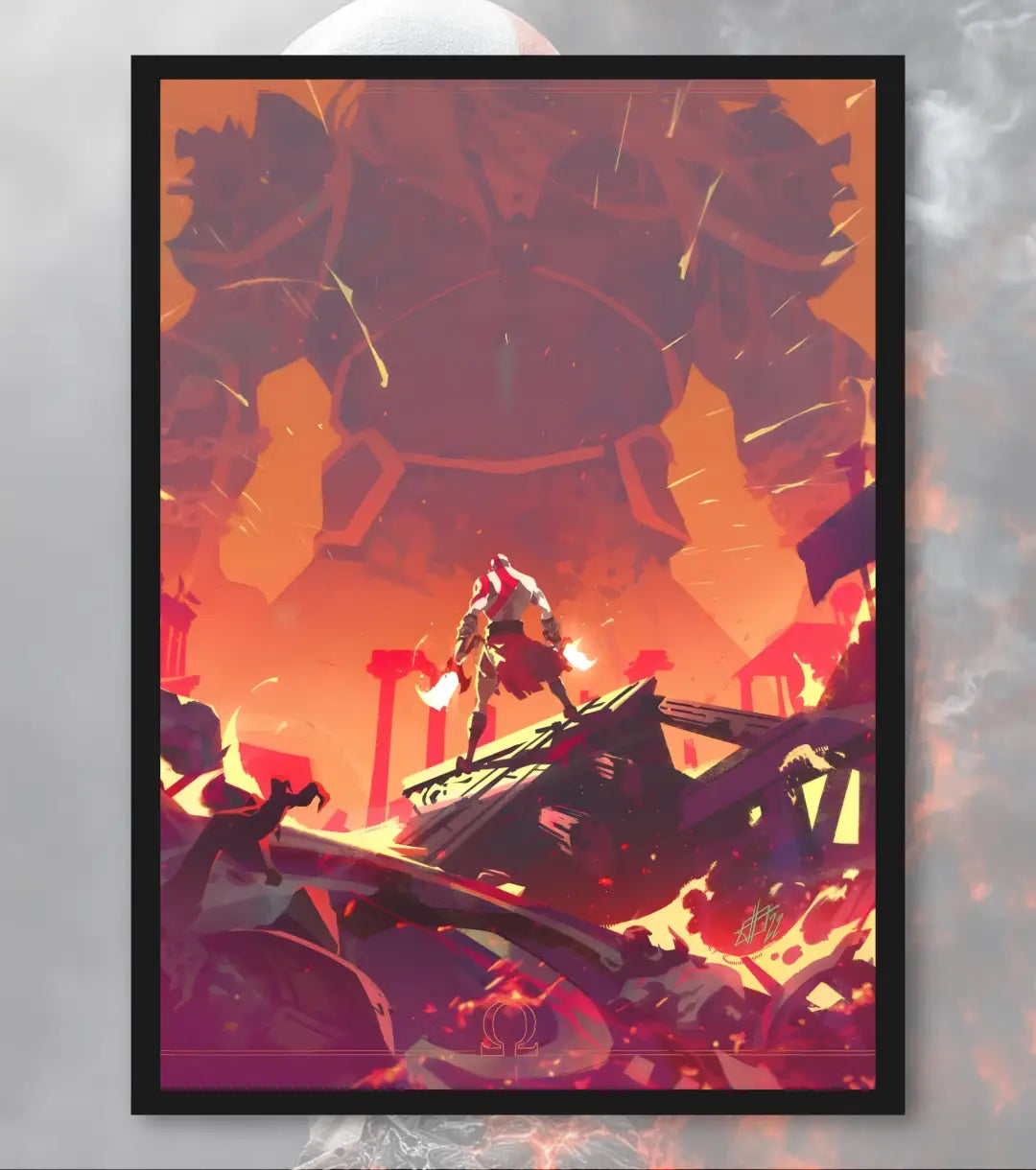 Kratos vs Titan Poster – Epic Battle Scene | God of War | A3 / A4 - A4 / Black Frame - God of War