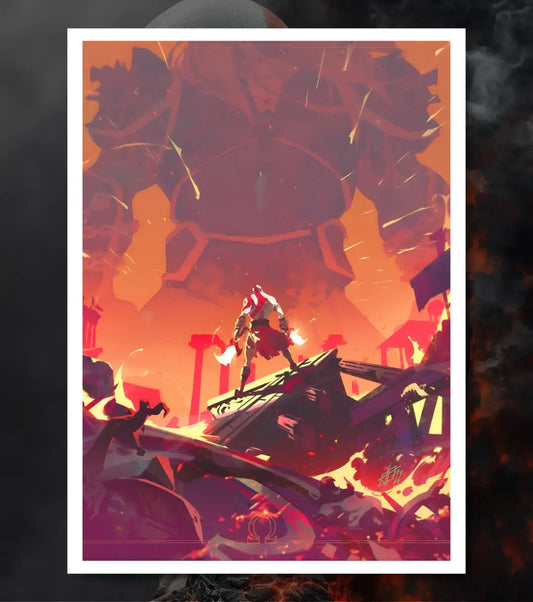 Kratos vs Titan Poster – Epic Battle Scene | God of War | A3 / A4 - A4 / White frame - God of War