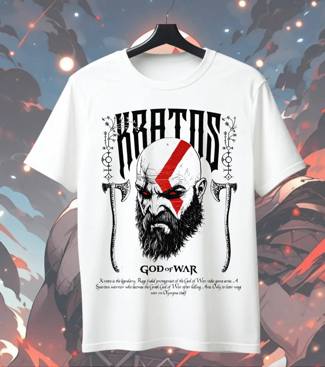 Kratos Warrior Graphic Oversized T-Shirt – God of War Inspired Mythic Streetwear T-Shirt - Front Only / White / S - God